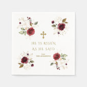 Elegante Burgundy Gouden Bloemen Hij Is Opgestaan  Servet (Voorkant)