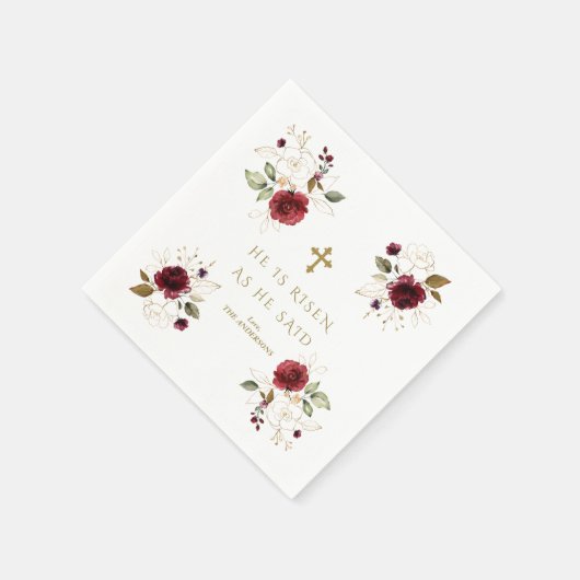 Elegante Burgundy Gouden Bloemen Hij Is Opgestaan  Servet (Hoek)