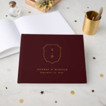 Elegante Burgundy & Gouden Crest Monogram Huwelijk