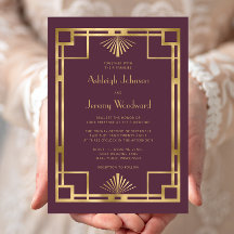 Elegante Burgundy Gouden Geometrische Deco Bruilof