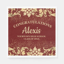 Elegante burgundy gouden glitters eindexamenfeest servet
