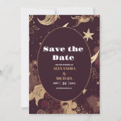 Elegante Burgundy Gouden Hemelse Huwelijk Save The Date (Voorkant)