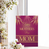 Elegante Burgundy Gouden Palmblad Moederdag Tafelk Kaart