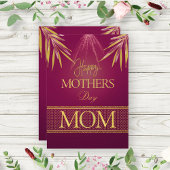 Elegante Burgundy Gouden Palmblad Moederdag Tafelk Kaart