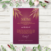 Elegante Burgundy Gouden Palmblad Moederdag Tafelk Kaart