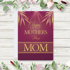 Elegante Burgundy Gouden Palmblad Moederdag Tafelk Kaart