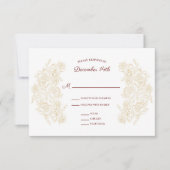 Elegante burgundy & gouden rozen RSVP kaartje (Voorkant)