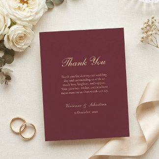 Elegante Burgundy Gouden Script Minimalistische Tr Bedankkaart