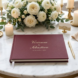 Elegante Burgundy Gouden Script Minimalistische Tr Gastenboek