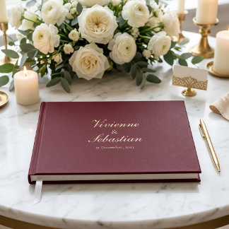 Elegante Burgundy Gouden Script Minimalistische Tr Gastenboek
