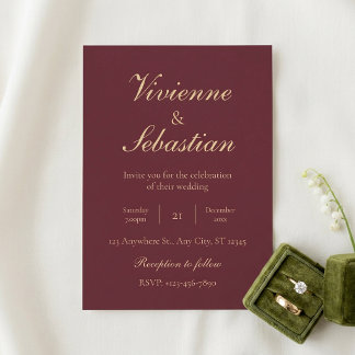 Elegante Burgundy Gouden Script Minimalistische Tr Kaart