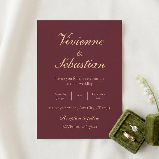 Elegante Burgundy Gouden Script Minimalistische Tr Kaart