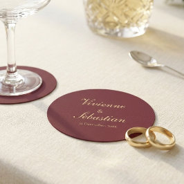 Elegante Burgundy Gouden Script Minimalistische Tr Ronde Kartonnen Onderzetter