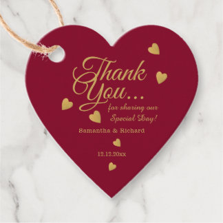 Elegante Burgundy & Gouden Trouw Hart Bedankt Bedankjes Labels
