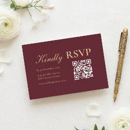 Elegante Burgundy Gouden Trouw-RSVP met QR-code RSVP Kaartje