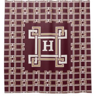 Elegante Burgundy Griekse Sleutel Monogram Douchegordijn