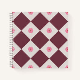 Elegante Burgundy & Grijs Bloemendiamant Notitiebo Notitieboek