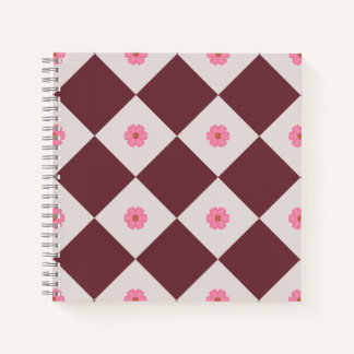 Elegante Burgundy & Grijs Bloemendiamant Notitiebo Notitieboek