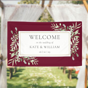 Elegante Burgundy Groene Huwelijksbegroeting Spandoek