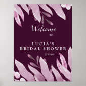 Elegante Burgundy Grote Bladeren Bruiloft Welcome Poster (Voorkant)