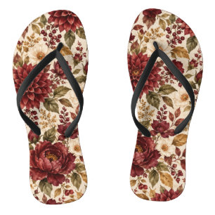 Elegante burgundy herfst bloemrijke dames slippers teenslippers