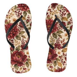 Elegante burgundy herfst bloemrijke dames slippers teenslippers