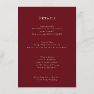 Elegante Burgundy Huwelijksprogramma Bijgevoegde K Informatiekaartje