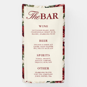 Elegante Burgundy Ivoor Bloem Bruilofts Bar Menu Spandoek