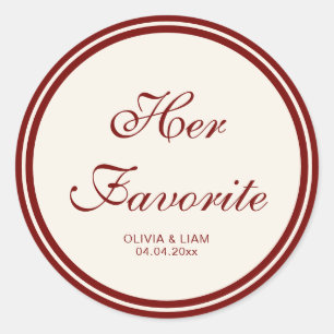 Elegante Burgundy Ivoor "Haar Favoriet" Trouw  Ronde Sticker