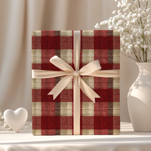 Elegante burgundy ivoor roest rood ruitenpatroon cadeaupapier