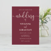 Elegante Burgundy Ivoor Script Minimalistische Tro Kaart (Staand voorkant)