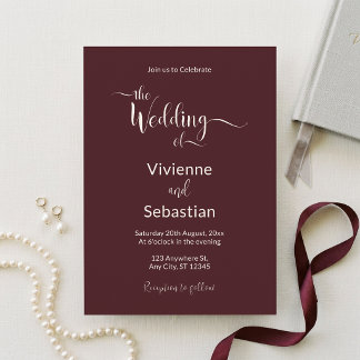Elegante Burgundy Ivoor Script Minimalistische Tro Kaart