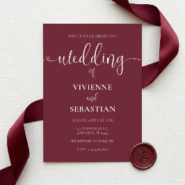 Elegante Burgundy Ivoor Script Minimalistische Tro Kaart