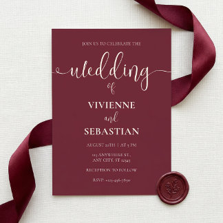 Elegante Burgundy Ivoor Script Minimalistische Tro Kaart
