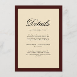 Elegante Burgundy Kader Huwelijksdetails Informatiekaartje