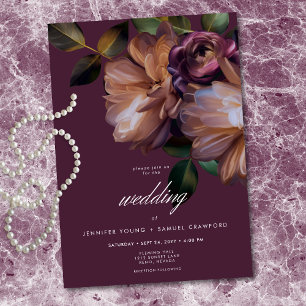Elegante Burgundy Klassieke Moody Florale Bruiloft Kaart
