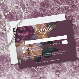 Elegante Burgundy Klassieke Sfeervolle Bloemige Br RSVP Kaartje