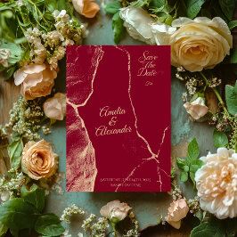 Elegante burgundy & lichtgouden marmeren save-the- kaart