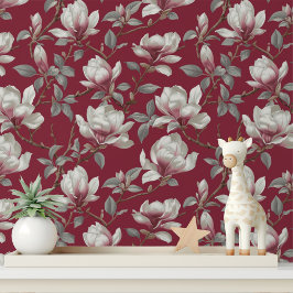 Elegante Burgundy Magnolia Peel en Stick Behang