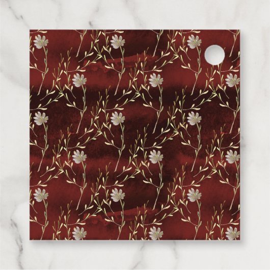 Elegante Burgundy Marsala Bloemenfeest Bedankjes Labels (Achterkant)