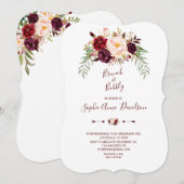 Elegante Burgundy Marsala Bloemige Brunch & Mousse Kaart (Voorkant / Achterkant)
