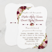 Elegante Burgundy Marsala Bloemige Trouwdag Kaart (Voorkant / Achterkant)