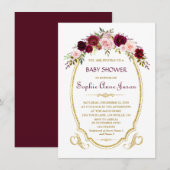 Elegante Burgundy Marsala Bloemrijke Baby Shower i Kaart (Voorkant / Achterkant)