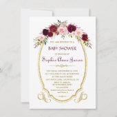 Elegante Burgundy Marsala Bloemrijke Baby Shower i Kaart (Voorkant)