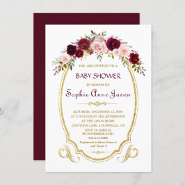 Elegante Burgundy Marsala Bloemrijke Baby Shower i Kaart