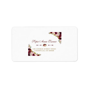 Elegante Burgundy Marsala Bloemrijke Herfst Bruilo Etiket