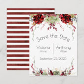Elegante Burgundy Marsala Vetplanten Bruiloft Save The Date (Voorkant / Achterkant)