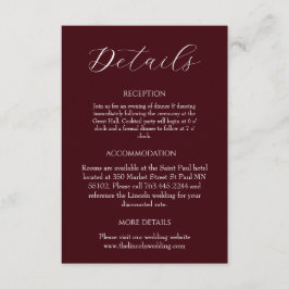 Elegante Burgundy Minimalistische Trouwkaart Informatiekaartje