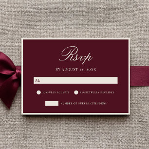 Elegante Burgundy Old Money Bruiloft RSVP Kaartje