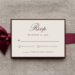 Elegante Burgundy Old Money Bruiloft RSVP Kaartje